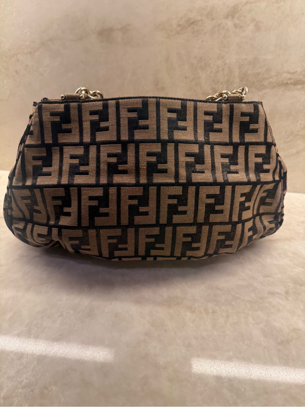 Fendi Black and Brown Zucca FF Logo Chain Shoulder Bag - Picture 7 of 12